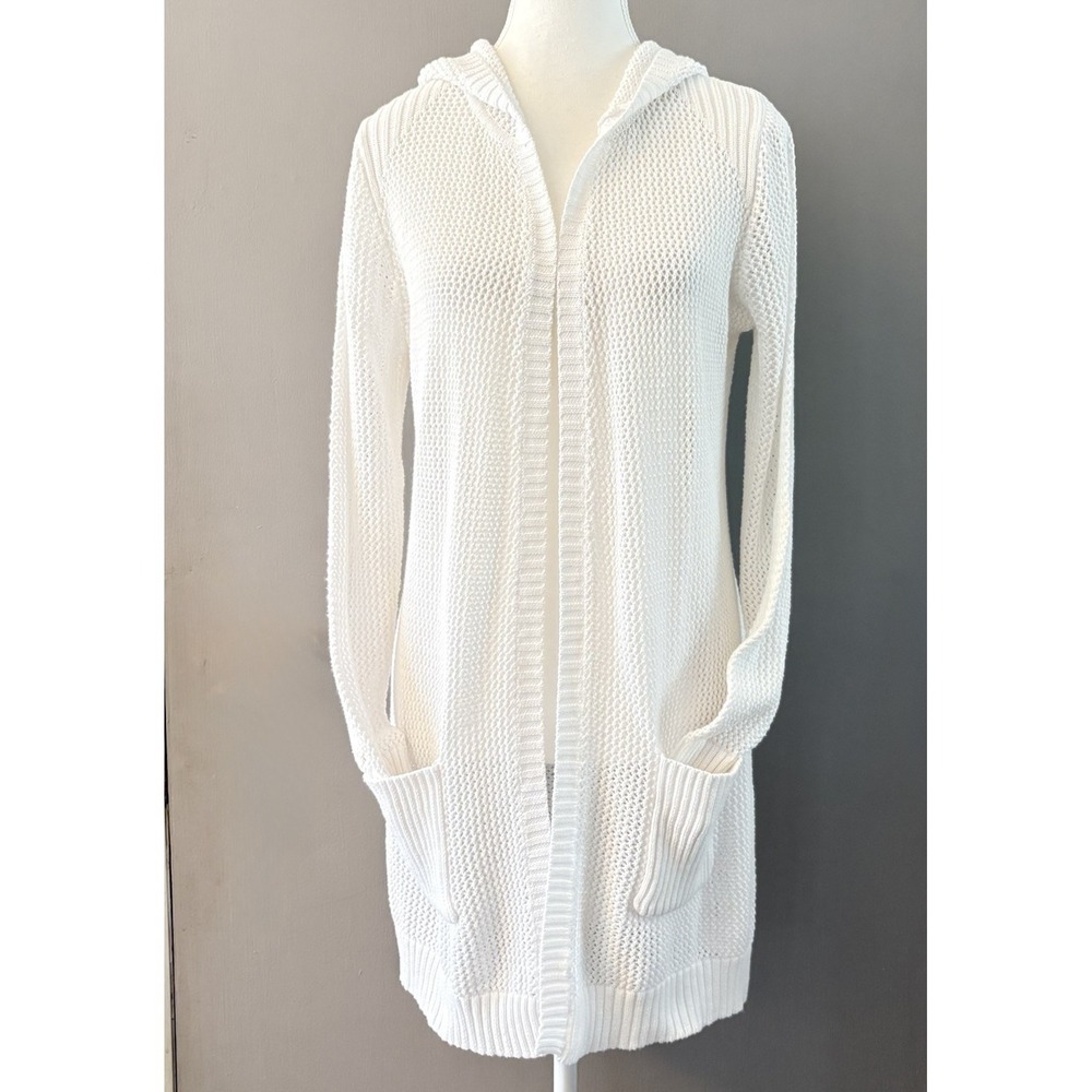 St John's Bay Open Front Crochet Style Cover Up Small White Beach Casual Pockets
